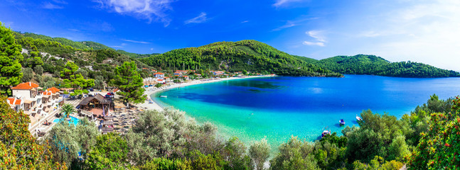 Naklejka premium Best beaches of Skopelos - beautiful Panormos bay. Sporades islands of Greece