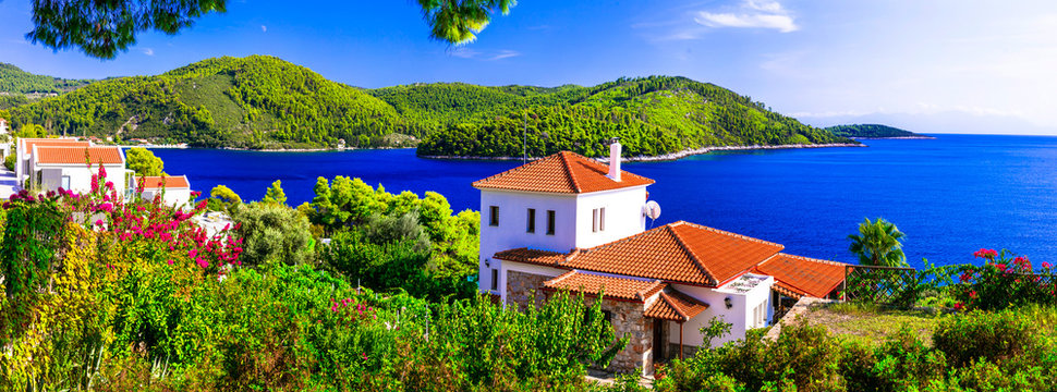 Fototapeta Beautiful islands of Greece - Skopelos with stunning Panormos bay