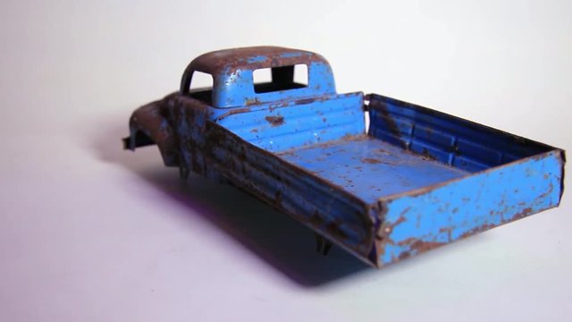 Old and Rusty Vintage Soviet Era Metal Tinplate Toy Truck Without Wheels