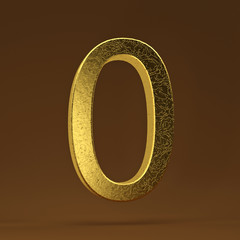 3D render Illustration. Golden number - 0