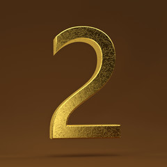 3D render Illustration. Golden number - 2