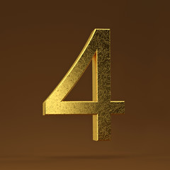 3D render Illustration. Golden number - 4