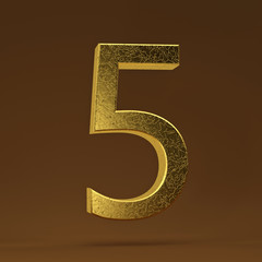 3D render Illustration. Golden number - 5
