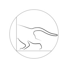 contour of a cat, half a cat with a tail that climbs into a box