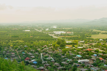 High angle view, wide sky and beautiful mountains.