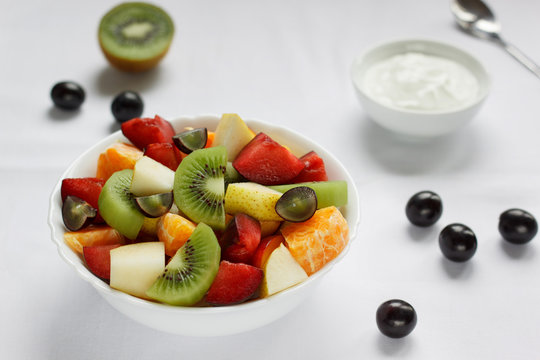 Fresh fruit salad with yogurt. Healthy lifestyle.