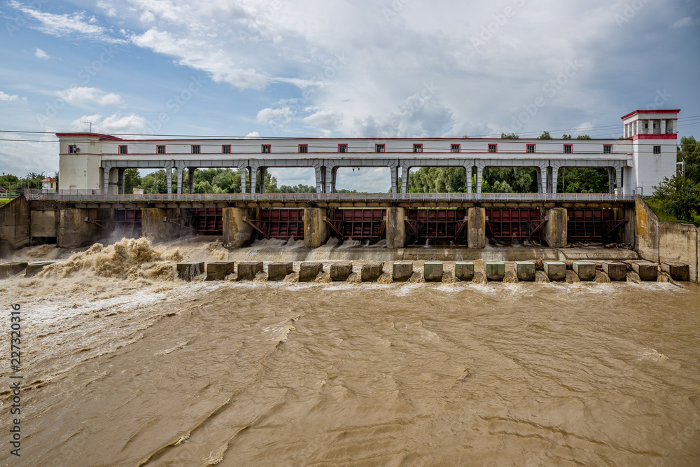 Wall mural river dam of hydroelectric power station