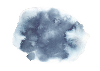 Blue grey stain painted in watercolor on clean white background