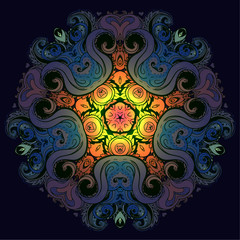 Vector ornamental mandala inspired ethnic art, patterned Indian paisley. Hand drawn illustration. Invitation element. Tattoo, astrology, alchemy