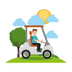 young man driving cart golf