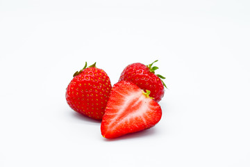 fresh strawberries fruits and strawberry slice isolated on white background
