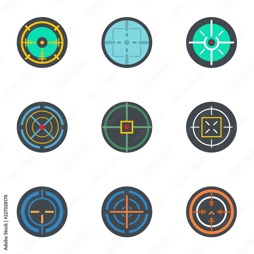 Wall mural Aim icon set. Flat set of 9 aim vector icons for web design