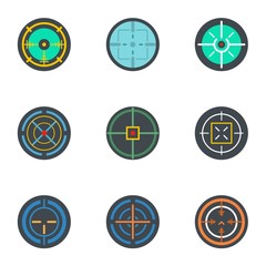 Aim icon set. Flat set of 9 aim vector icons for web design
