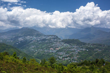 Beautiful view of Gangtok city, capital of Sikkim state, Northern India.