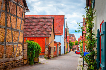 Fototapeta premium Beautiful streets in Rothenburg ob der Tauber with traditional German houses, Bavaria, Germany