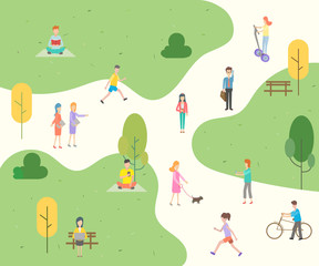 People character in the park background. People vector illustration flat design.