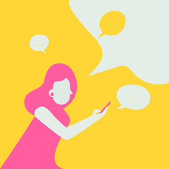 woman chatting with someone on mobile phone. people character vector illustration flat design.