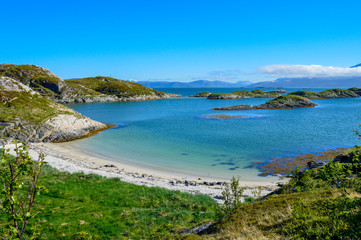 Beach on the nordic sea in the Lofoten islands, Norway.