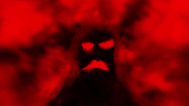 Scary black monster shadow on red background. 2D animation in horror fantasy genre. Evil demon character concept. Gloomy nightmares. Animated short video. Motion graphics for VJ loops and music clip.