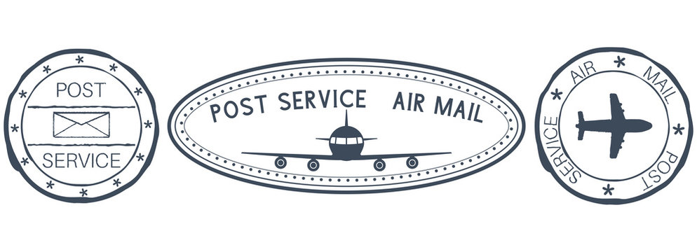 Postmarks. Post service signs with plane