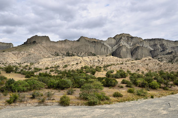 Georgia, Vashlovani National Park the driest deserts. Panoramic view of mountains.