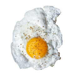 Single fried egg sprinkled with ground black pepper isolated on white from above. © Moving Moment