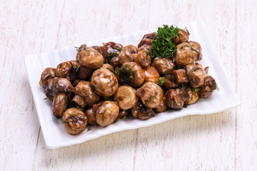 Pickled mushrooms in the bowl