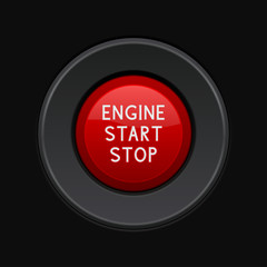 Engine start stop button. Red car dashboard element