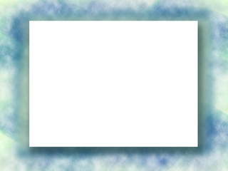 Soft blue, yellow picture frame. White paper on blurred background. Art border design for mock up concepts. Template for gift card, postcard, invitation, presentation, leaflet, poster, flyer, brochure