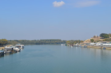 Belgrade's panorama with view of old fortress Kalemegdan and mouth of Danube and Sava river