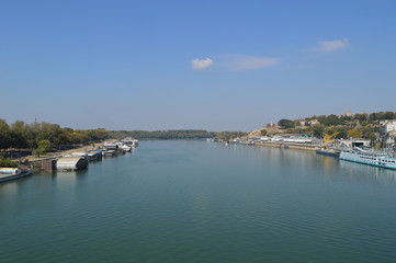 Naklejka na ściany i meble Belgrade panorama with mouth of Sava and Danube river