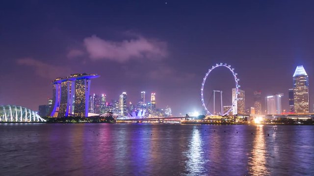 Singapore Night Cityscape 4K Time Lapse