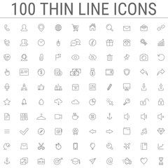 Fototapeta na wymiar 100 thin line icons set