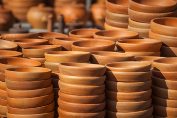 Traditional Georgian clay jugs for sale in the village of Shrosha, Georgia