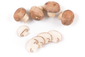 Slices of Fresh champignon mushrooms in a bowl