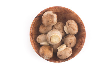 Fresh champignon mushrooms in a bowl