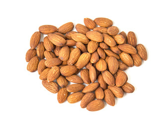 Raw Natural Organic Almonds Nuts Scattered Isolated on White Background Top View Healthy Food for Life Natural Light Selective Focus