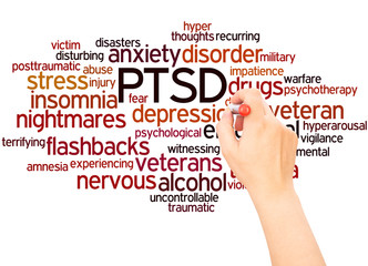 PTSD word cloud hand writing concept