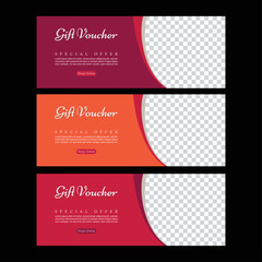 Gift voucher. Abstract poster vector. Facebook cover. Orange banner. Gym banner. Banner template set