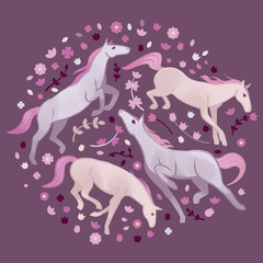 Spring horses isolated on purple 