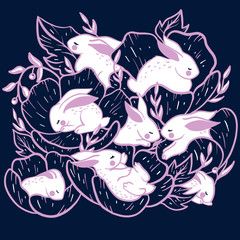 Where the bunnies sleep - isolated blue and pink 