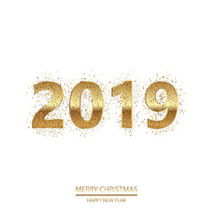 Happy New Year or Christmas background with golden text. Vector.