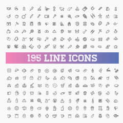 196 food and drink thin vector icon set