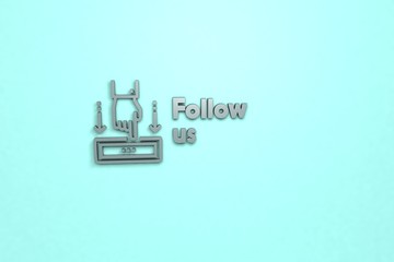 Illustration of Follow us with grey text on blue background