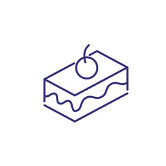 Dessert with cherry line icon. Brownie, sweet, cake. Food concept. Vector illustration can be used for topics like sweet, cafe, confectionery 