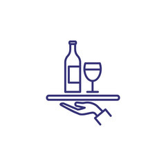 Serving wine line icon. Tray, drink, beverage. Restaurant concept. Vector illustration can be used for topics like event, celebration, catering