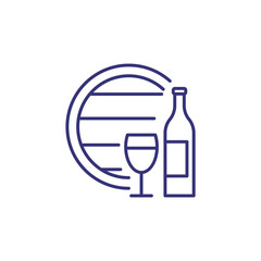 Winery line icon. Barrel, bottle, wine. Winemaking concept. Vector illustration can be used for topics like store, restaurant