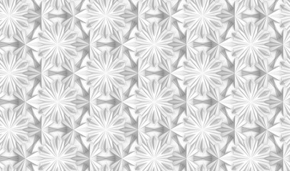 Seamless texture of three-dimensional complex dissected convex elements based on hexagonal grid. 3d illustration