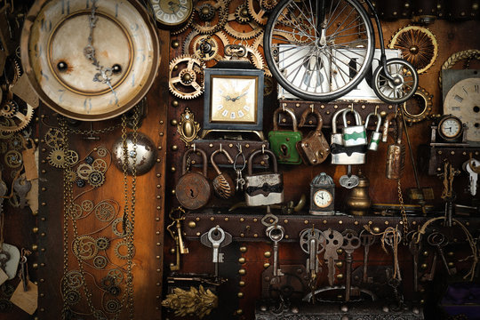 Steampunk ingranaggi  orologi lucchetti e chiavi