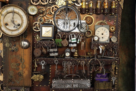 Steampunk ingranaggi  orologi lucchetti e chiavi